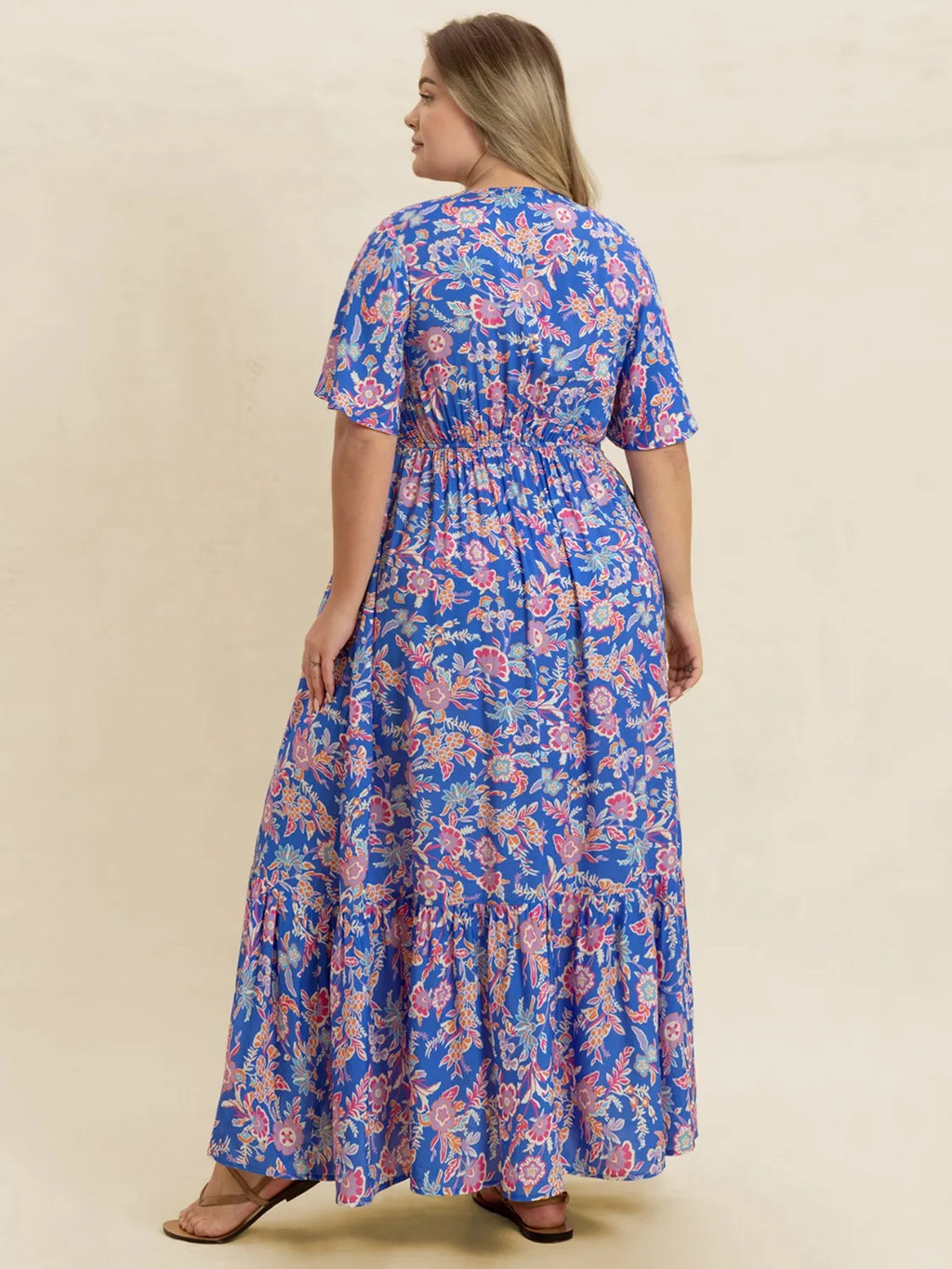 Plus Size Ruched Printed Short Sleeve Dress