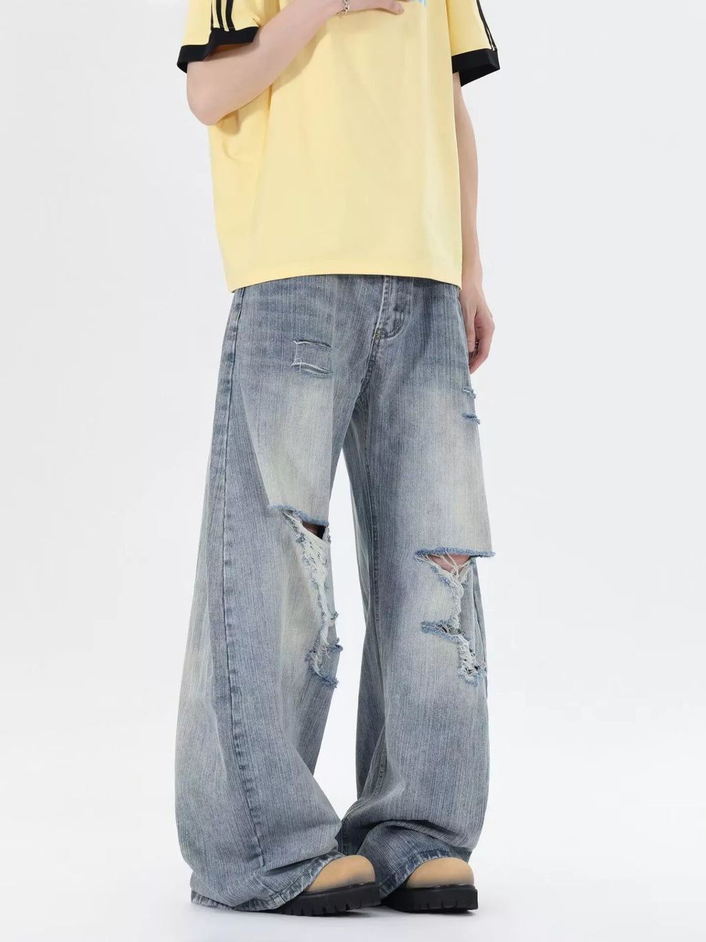 Men's Full Size Distressed Wide Leg Jeans Plus Size
