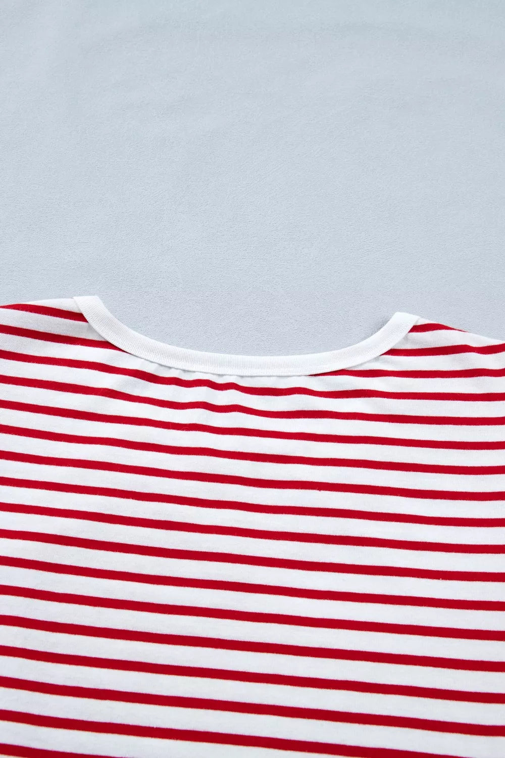 Stripe Contrast Trim Round Neck Short Puff Sleeve T Shirt