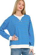 Zenana Contrast Striped Round Neck Sweatshirt