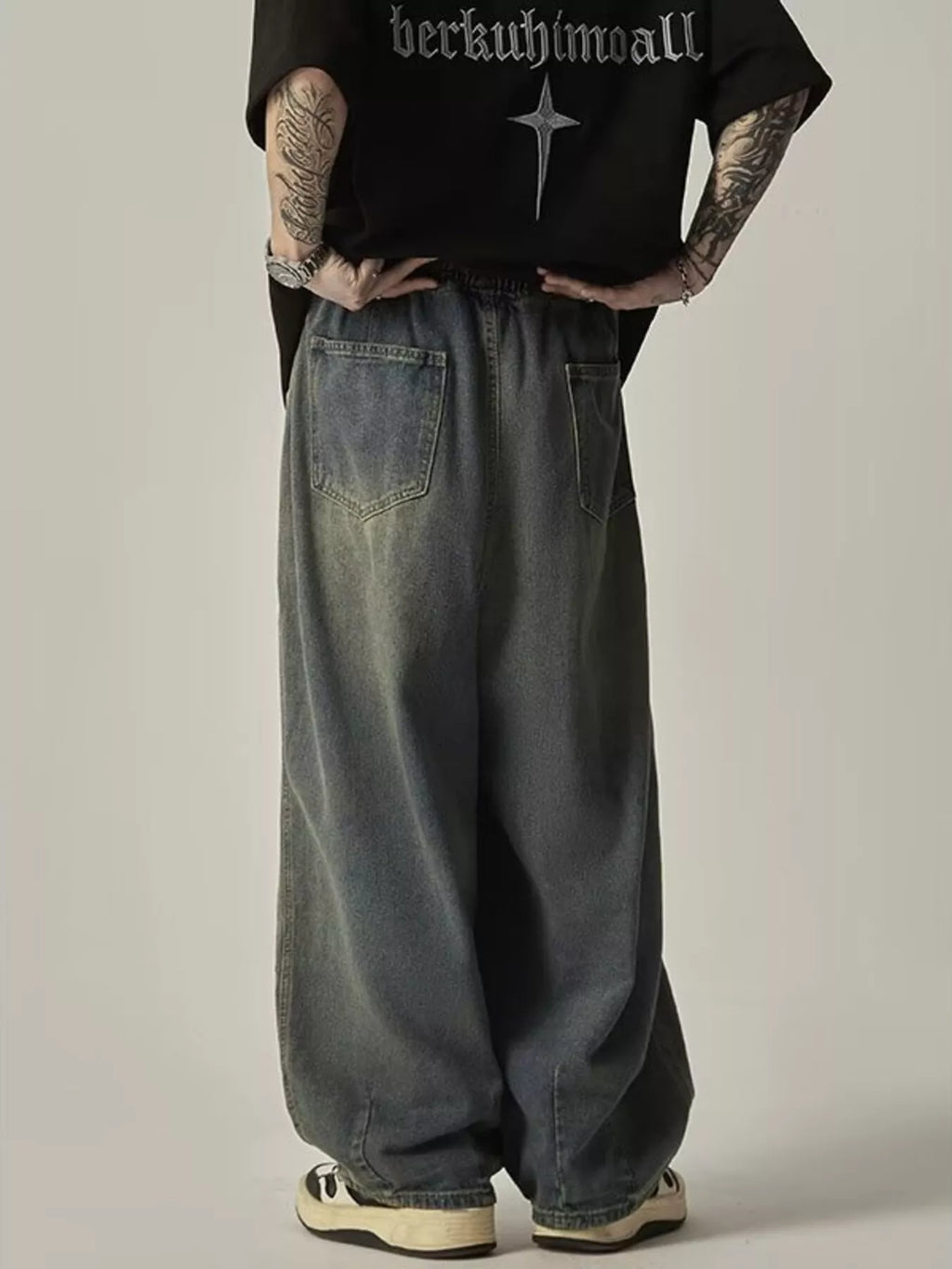 Men's Plus Size Vintage Wash Wide Leg Jeans