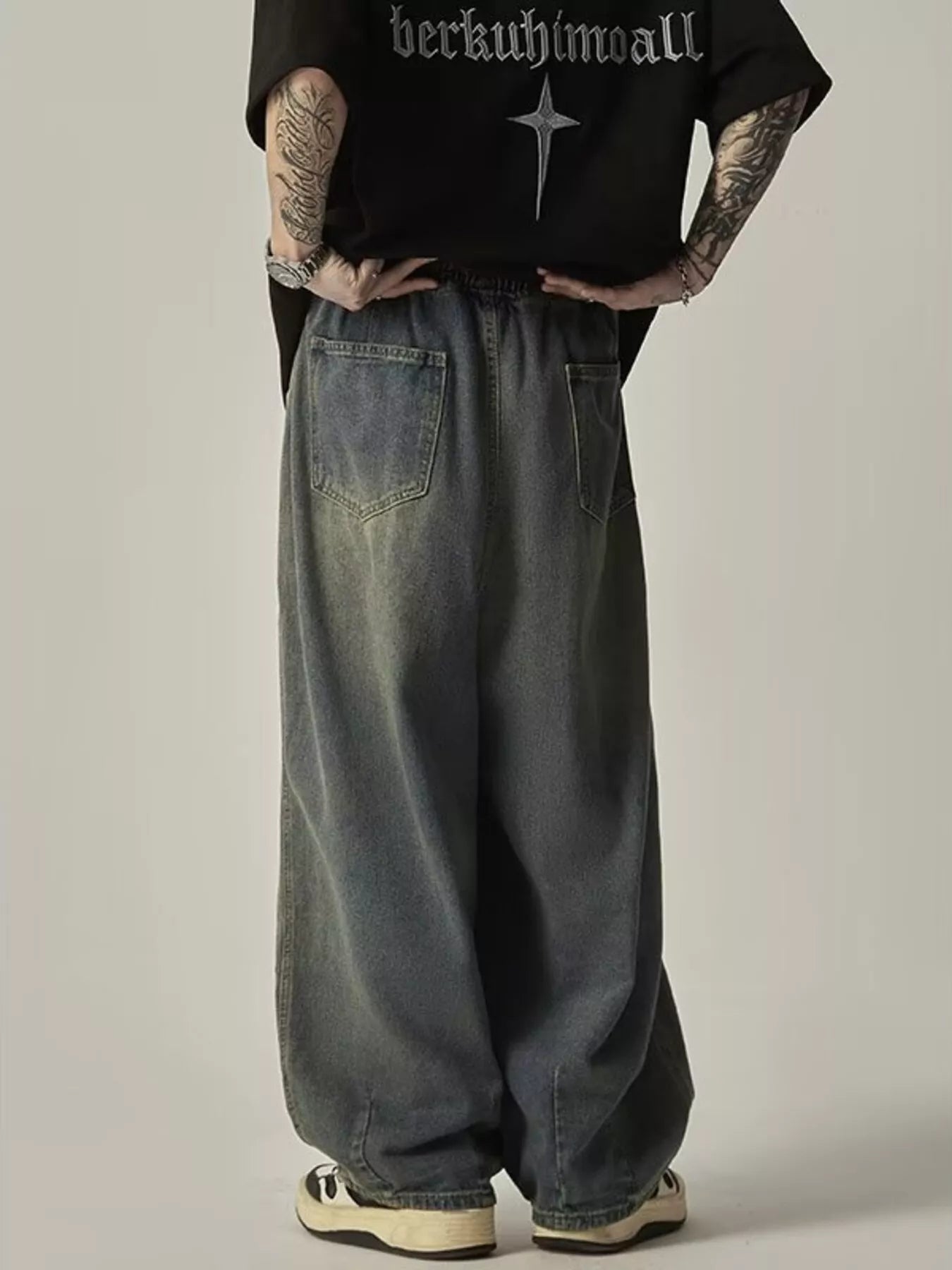 Men's Plus Size Vintage Wash Wide Leg Jeans