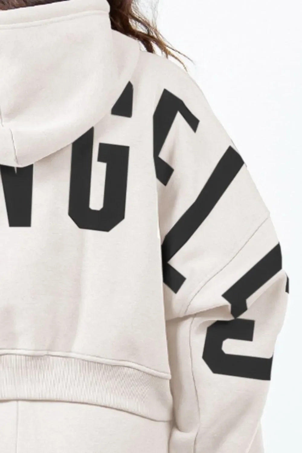 American Bazi Letter Graphic Long Sleeve Drawstring Cropped Hoodie