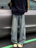 Men's Full Size Vintage Wash Wide Leg Cargo Jeans Plus Size