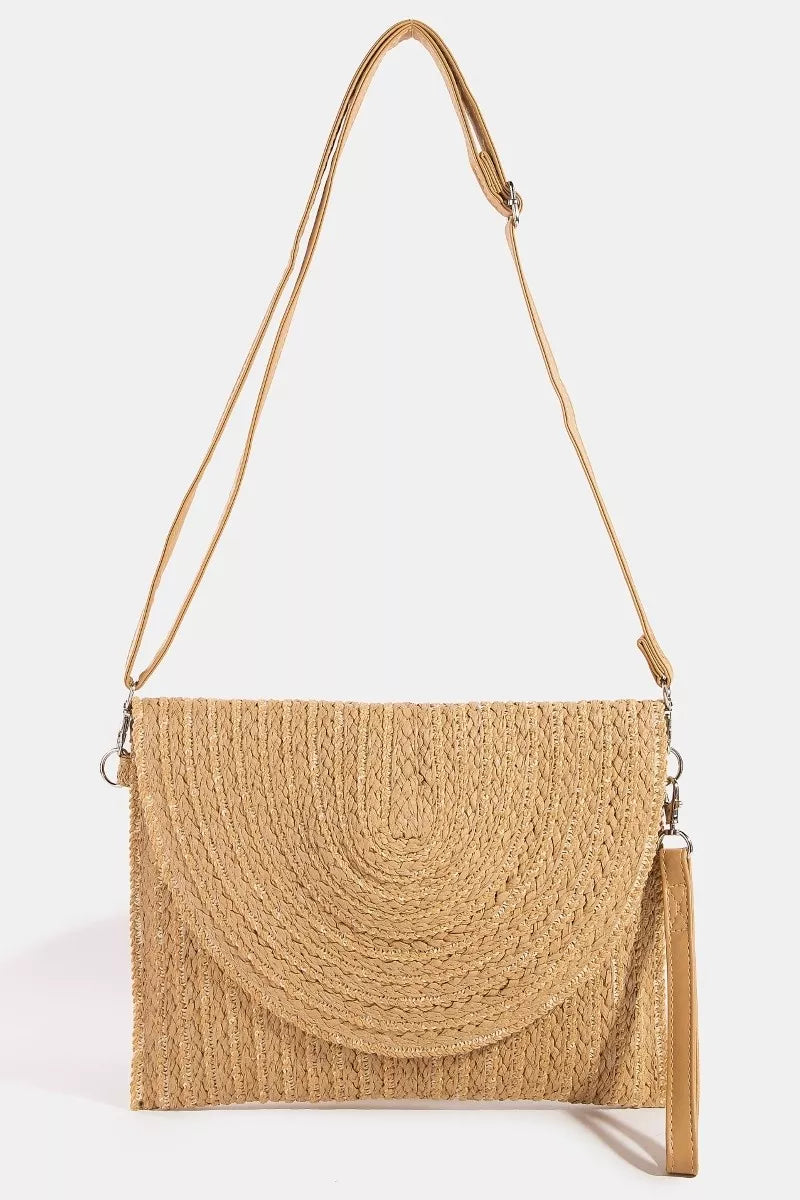 Fame Round Flap Intricate Paper Woven Envelope Clutch Bag
