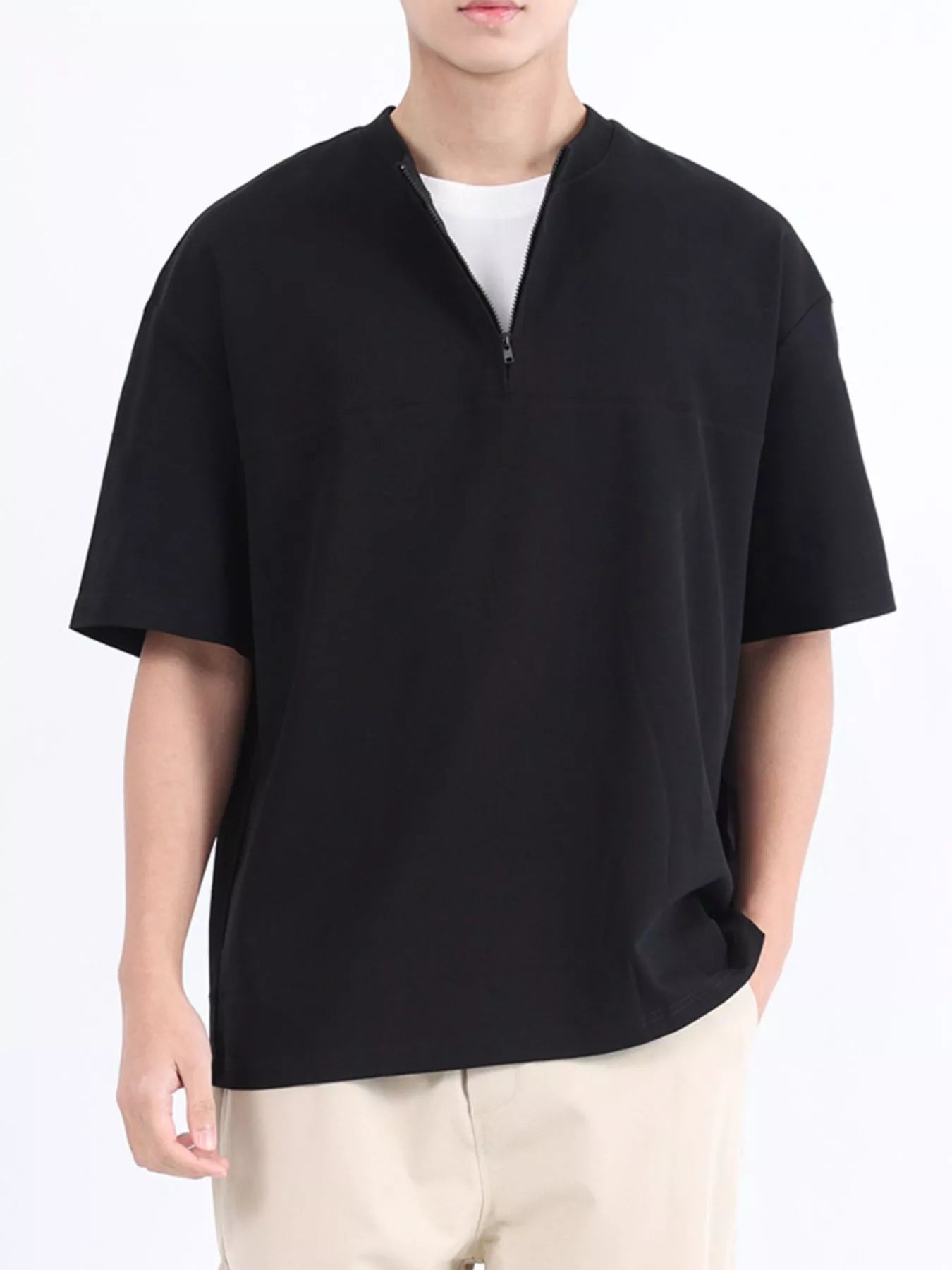 Men's Plus Size Half Sleeve Solid Color Top