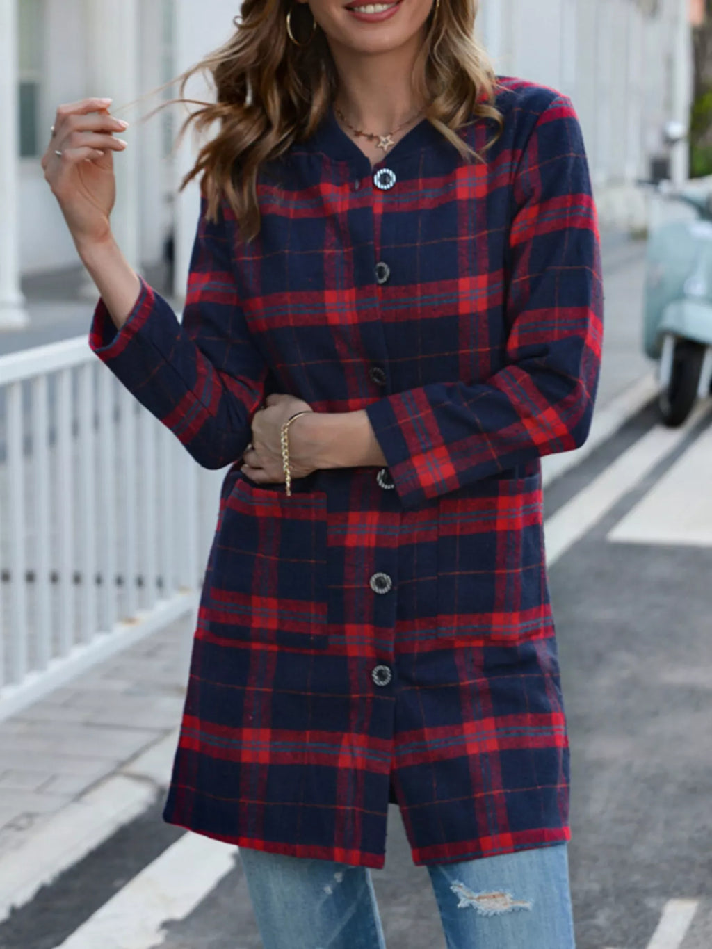 Plus Size Plaid Button-Down Longline Shirt