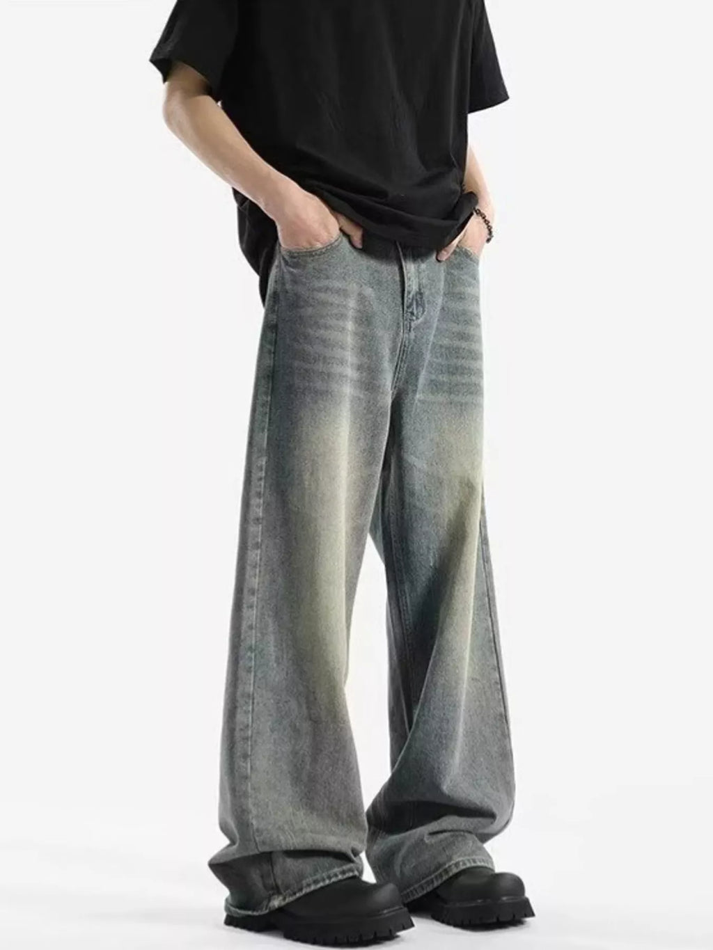 Men's Full Size Vintage Wash Wide Leg Jeans Plus Size