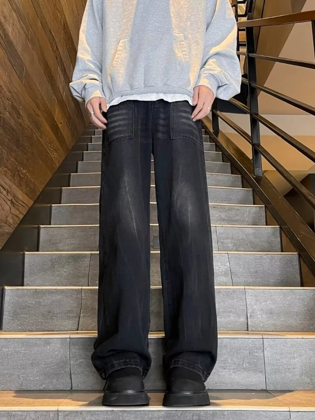 Men's Plus Size Washed Wide Leg Jeans