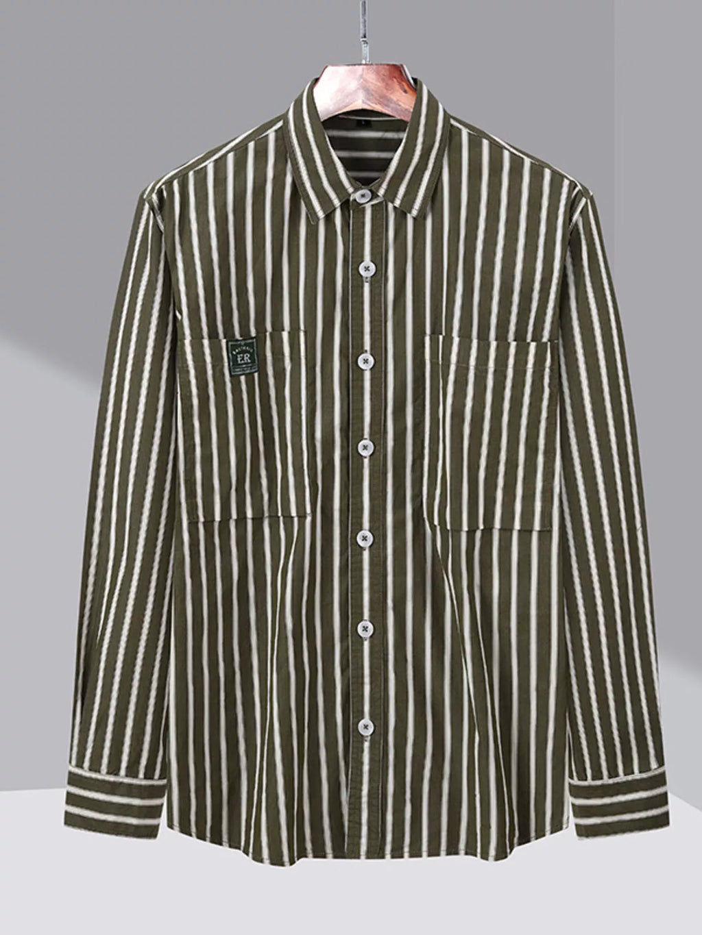 Men's Plus Size Button Up Long Sleeve Striped Shirt