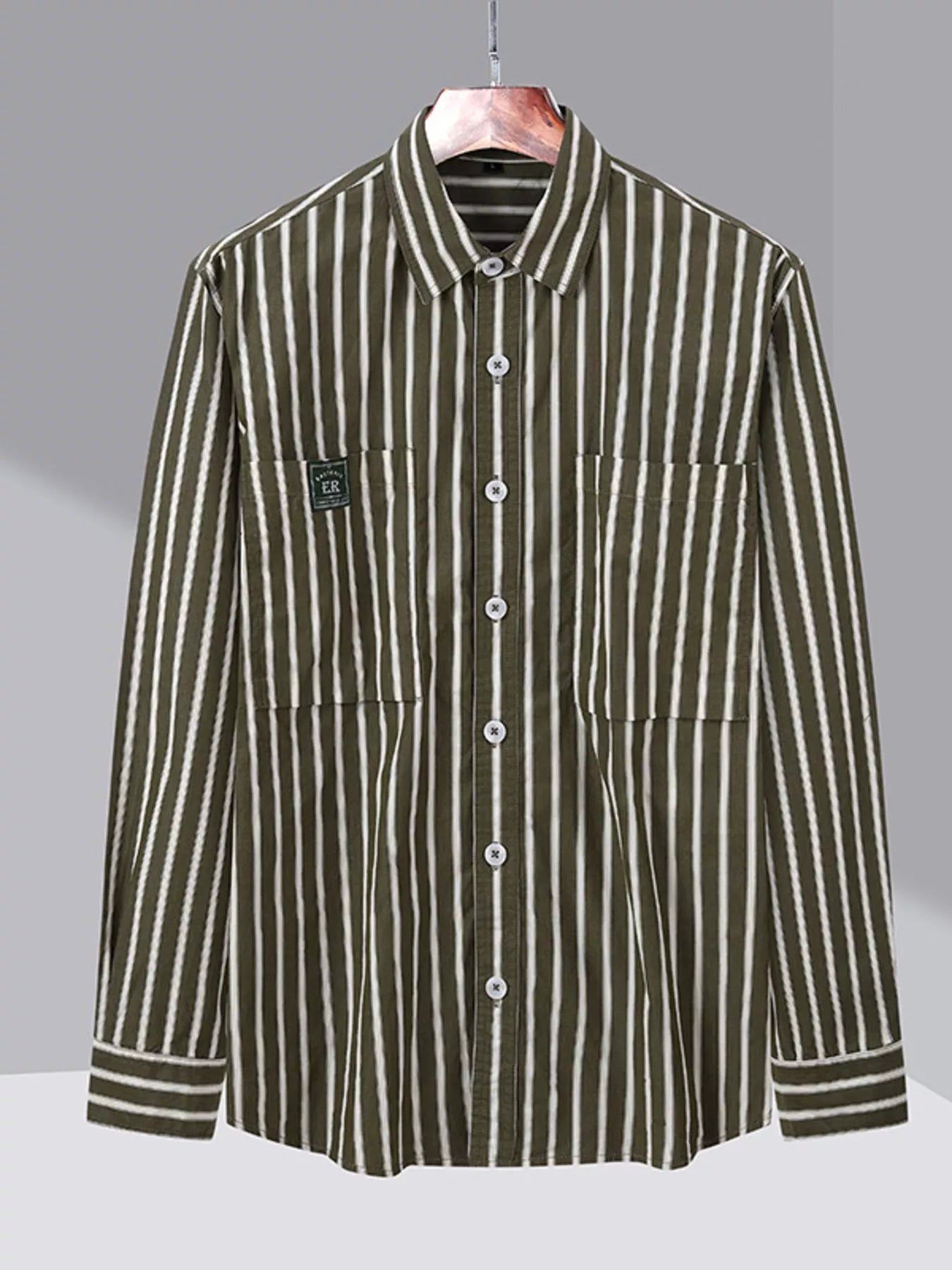 Men's Plus Size Button Up Long Sleeve Striped Shirt