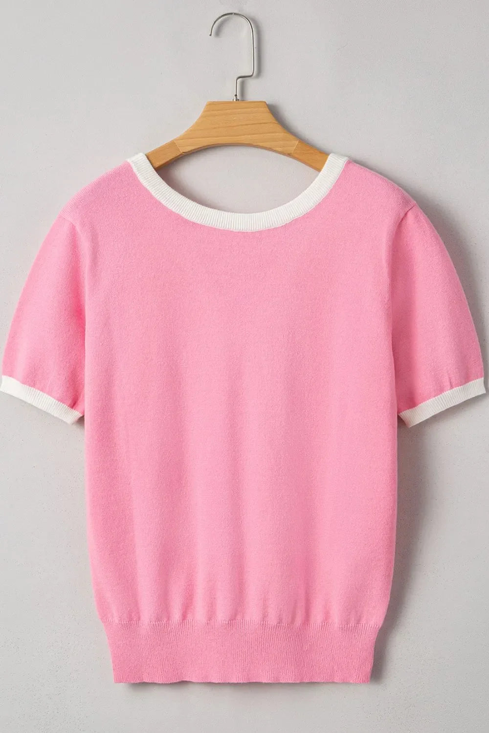Bow Back Round Neck Short Sleeve Knit Top