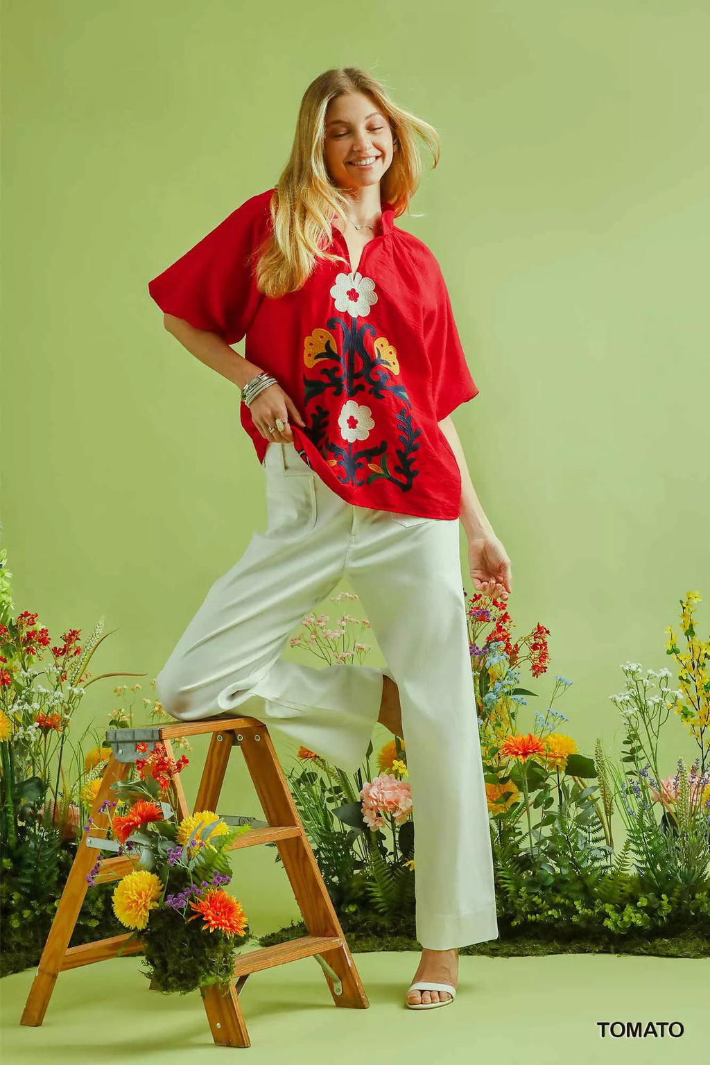 Umgee Embroidered Boho Puff Sleeve Blouse