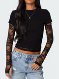 Lace Sleeve Fitted T-Shirt