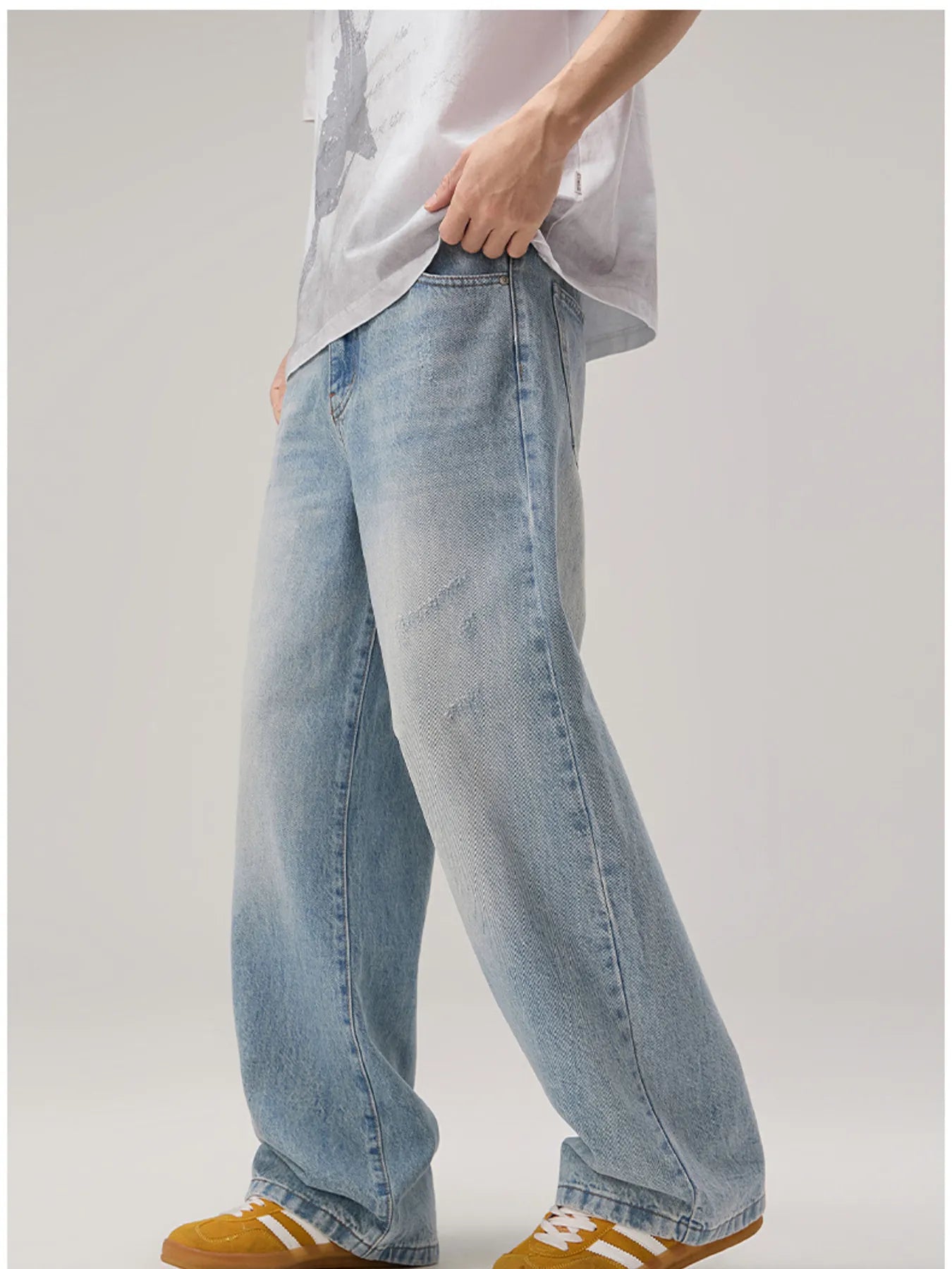 Men's Wide Leg Wash Jeans