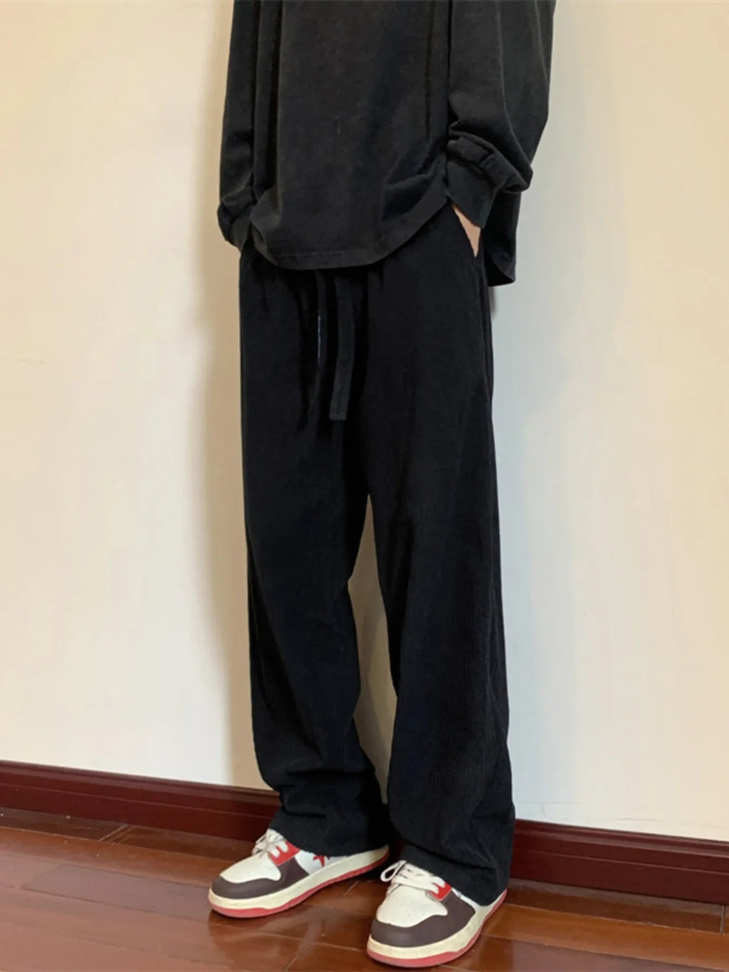 Men's Plus Size Corduroy Wide Leg Drawstring Pants