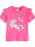 Children's Cute Unicorn Applique Ruffle Sleeve T-Shirt