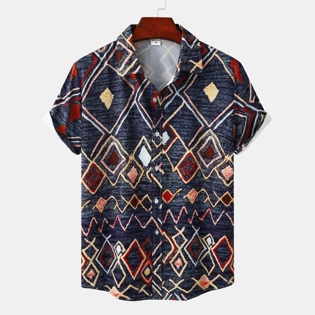 Men's Plus Size Geometric Pattern Short Sleeve Shirt