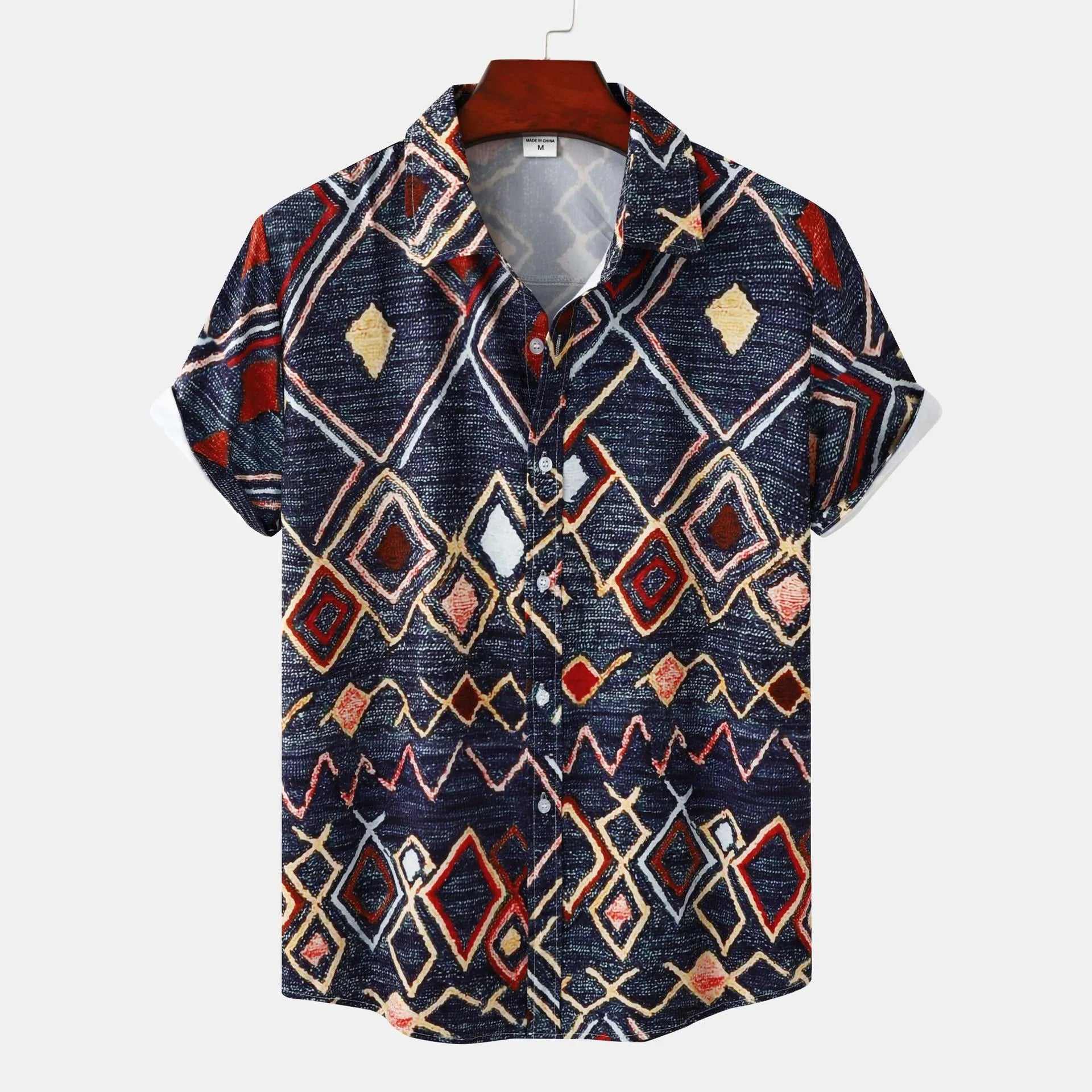 Men's Plus Size Geometric Pattern Short Sleeve Shirt