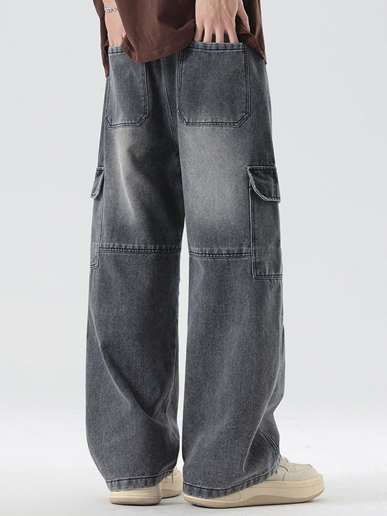 Men's Full Size Vintage Wash Wide Leg Jeans Plus Size