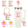 Stanley Cup Accessories 5PCS Tumbler Initials Decorations for Stanley Straw Toppers for Stanley Cup Straw Cover Cap Cute Letter Charms for Stanley 40 oz 30 oz Tumbler Sticker (E)