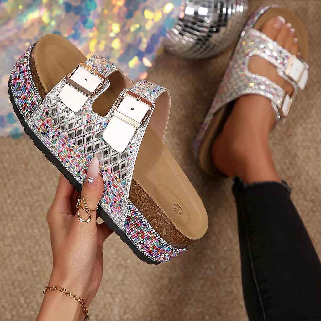 Rhinestone Double Buckle Sandals