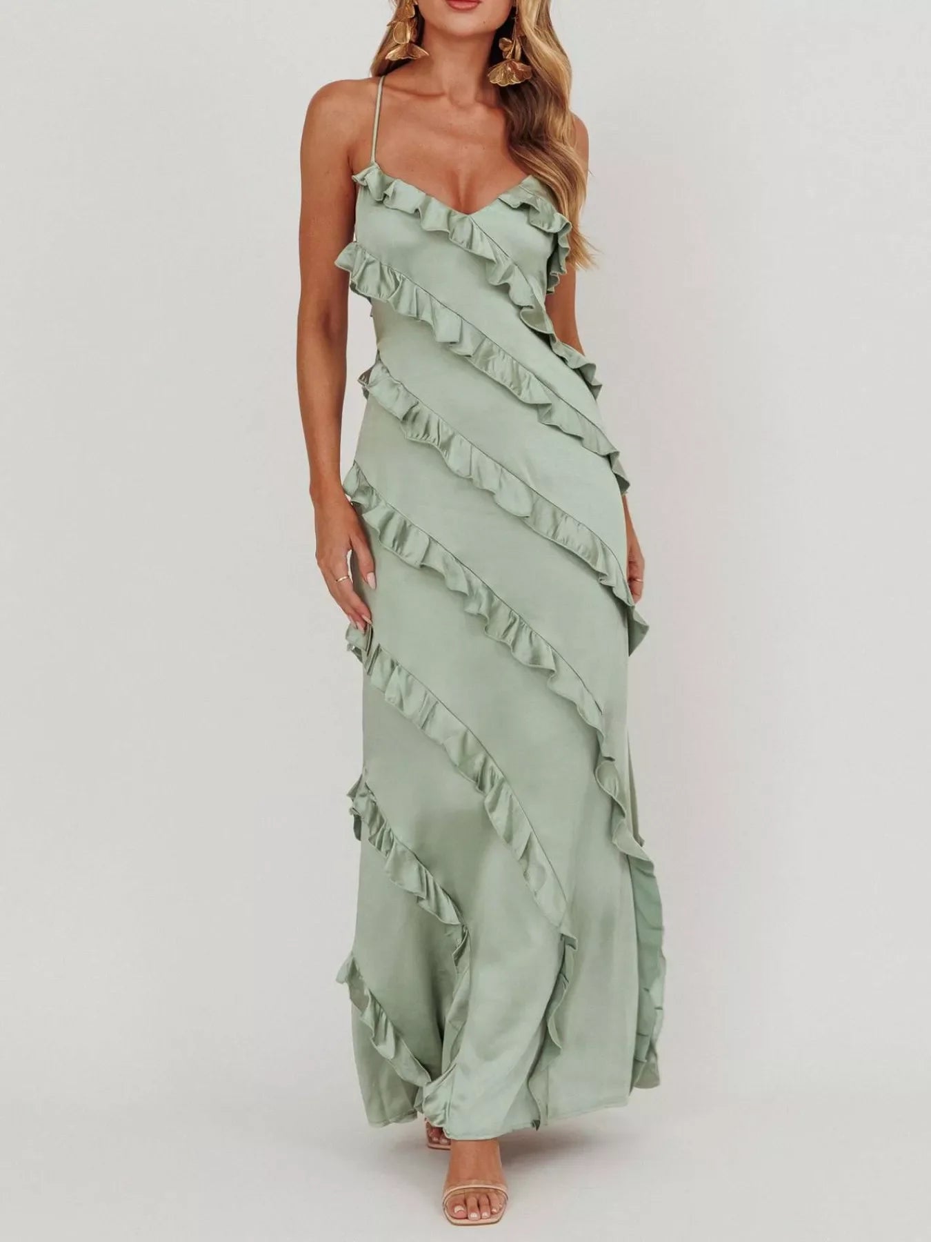 Ruffled Spaghetti Strap Maxi Dress