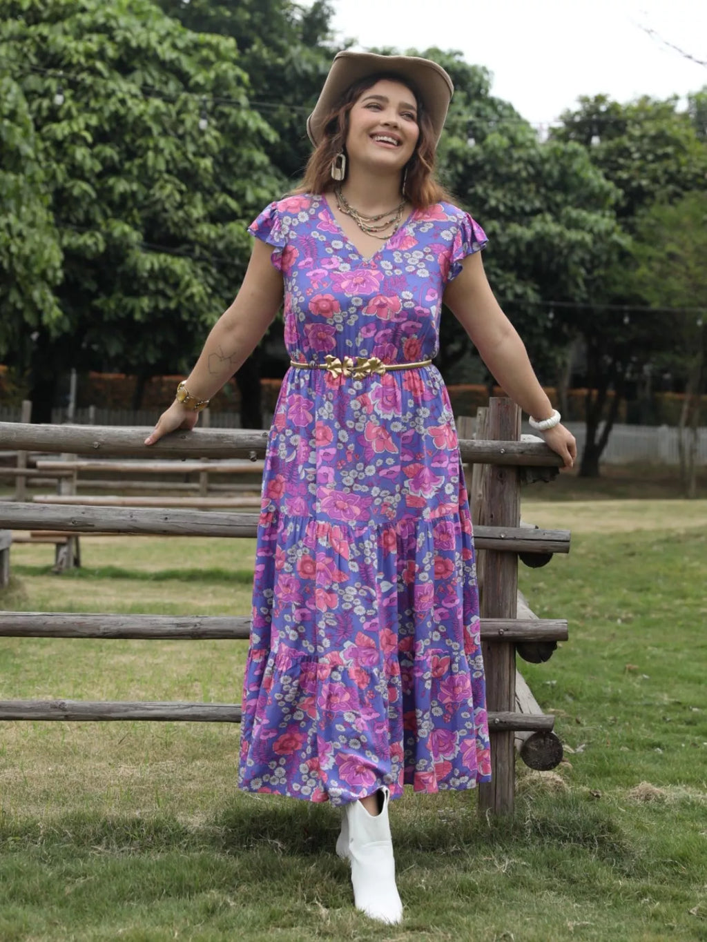 Plus Size Floral Print Tiered Maxi Dress