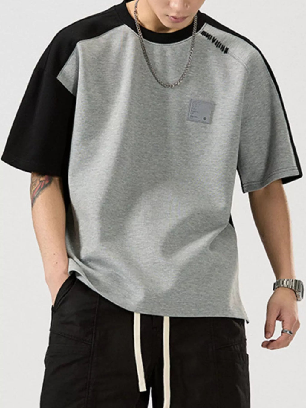 Men's Full Size Contrast Round Neck Short Sleeve T-Shirt Plus Size