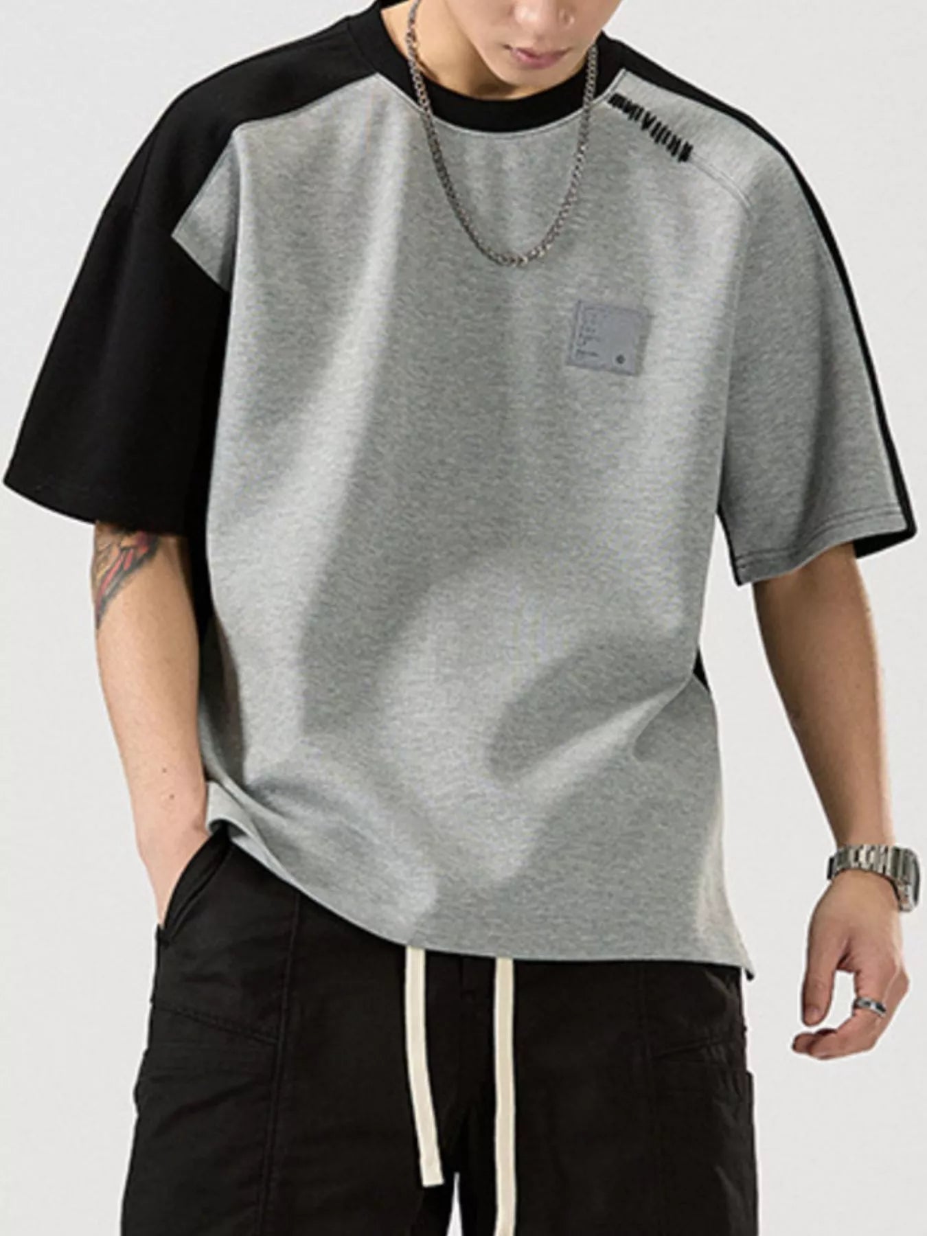 Men's Full Size Contrast Round Neck Short Sleeve T-Shirt Plus Size