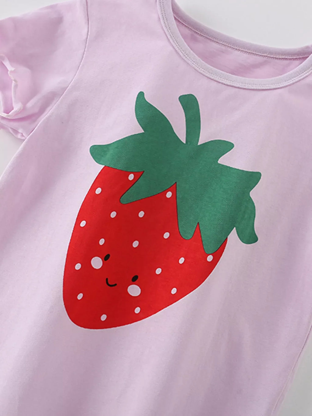 Children's Strawberry Round Neck Tee and Shorts Set