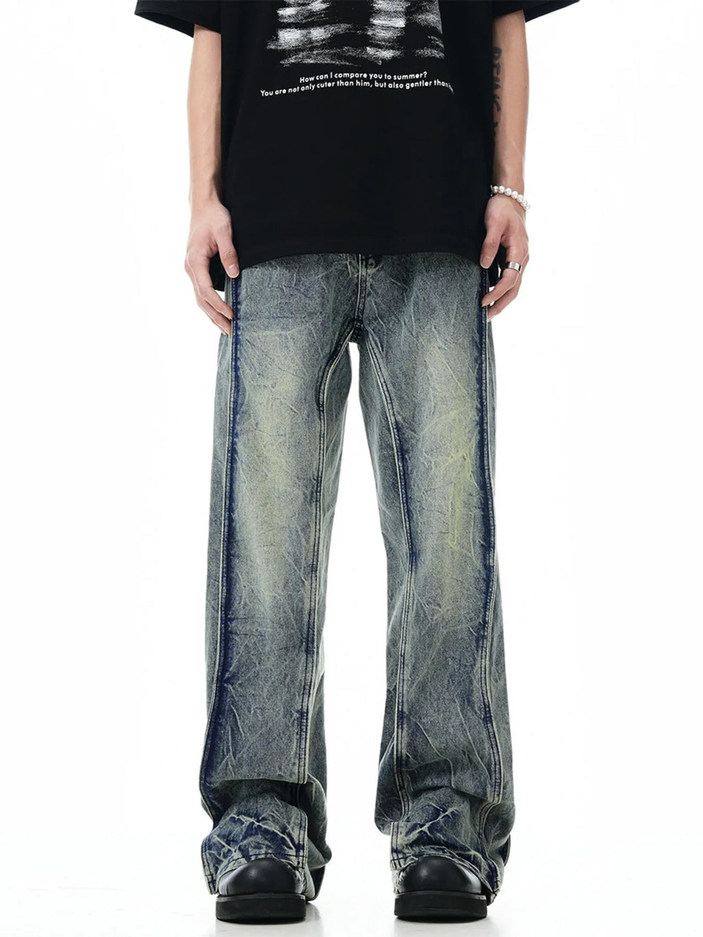 Men's Washed Wide Leg Jeans