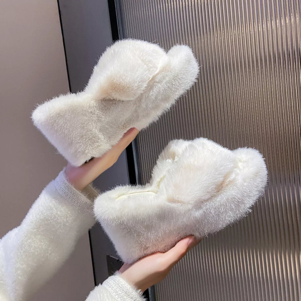 Fluffy Wedge Slippers