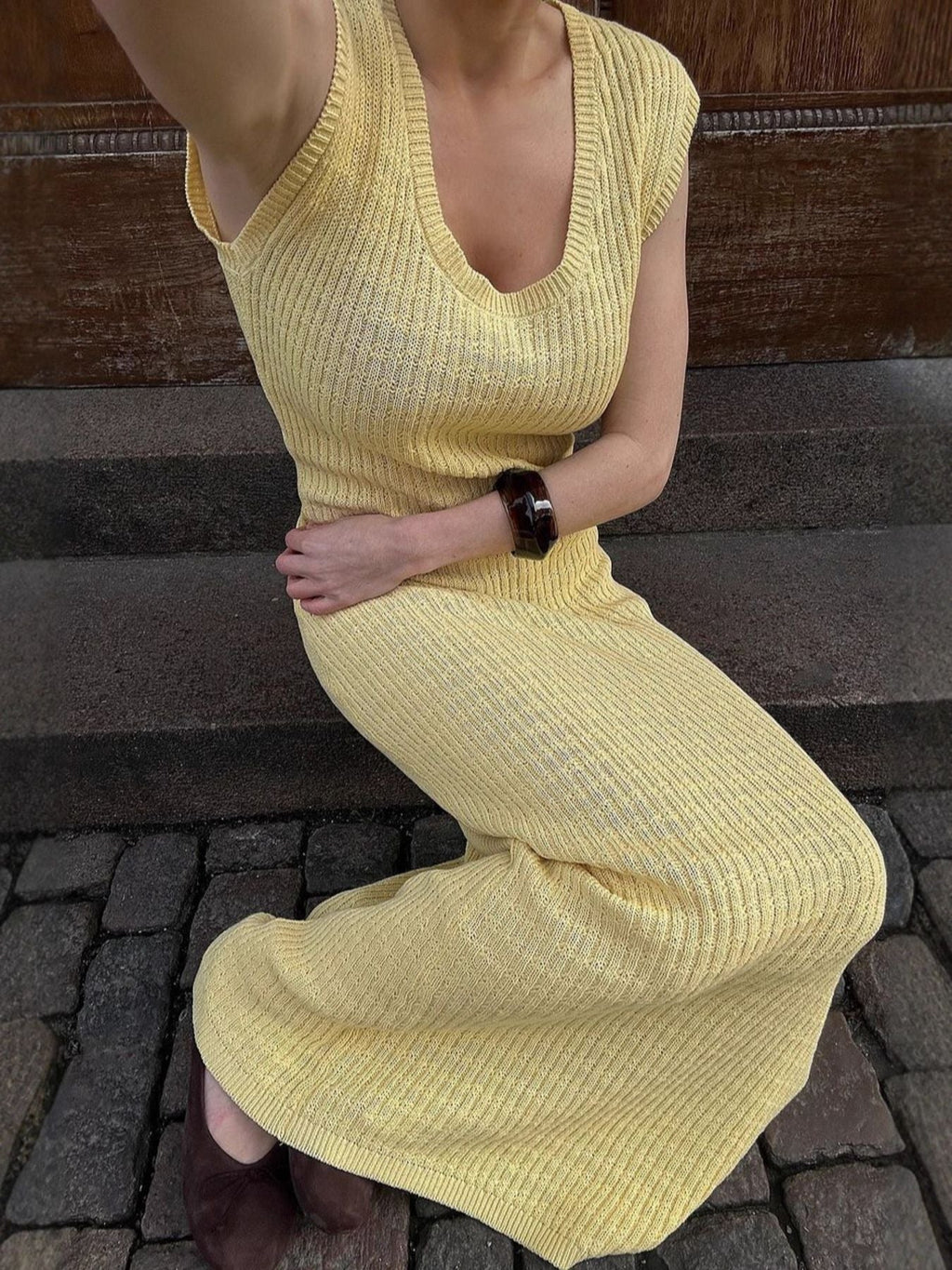 Side Slit Sleeveless Midi Knit Dress