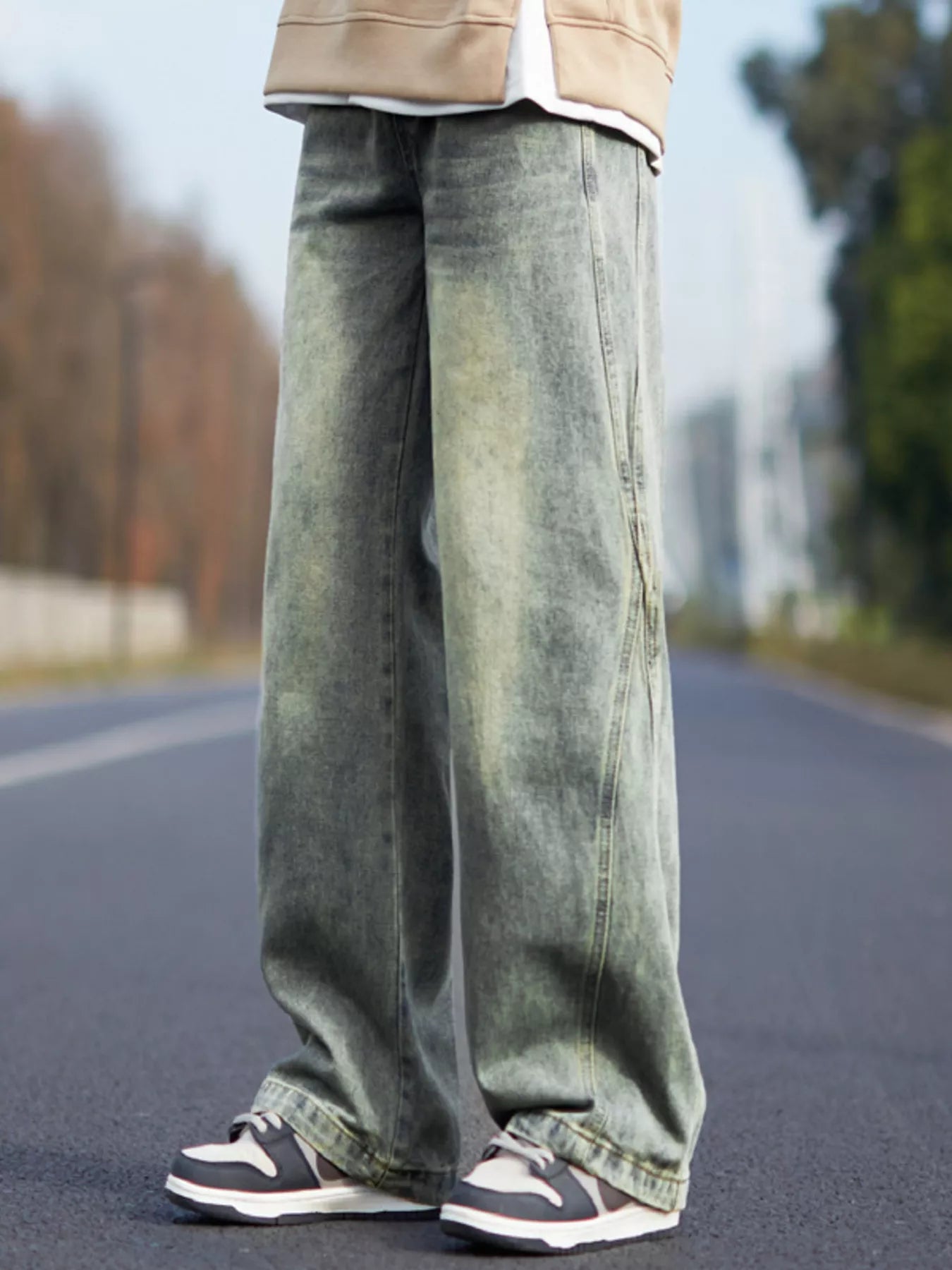 Men's Plus Size Vintage Wash Wide Leg Jeans