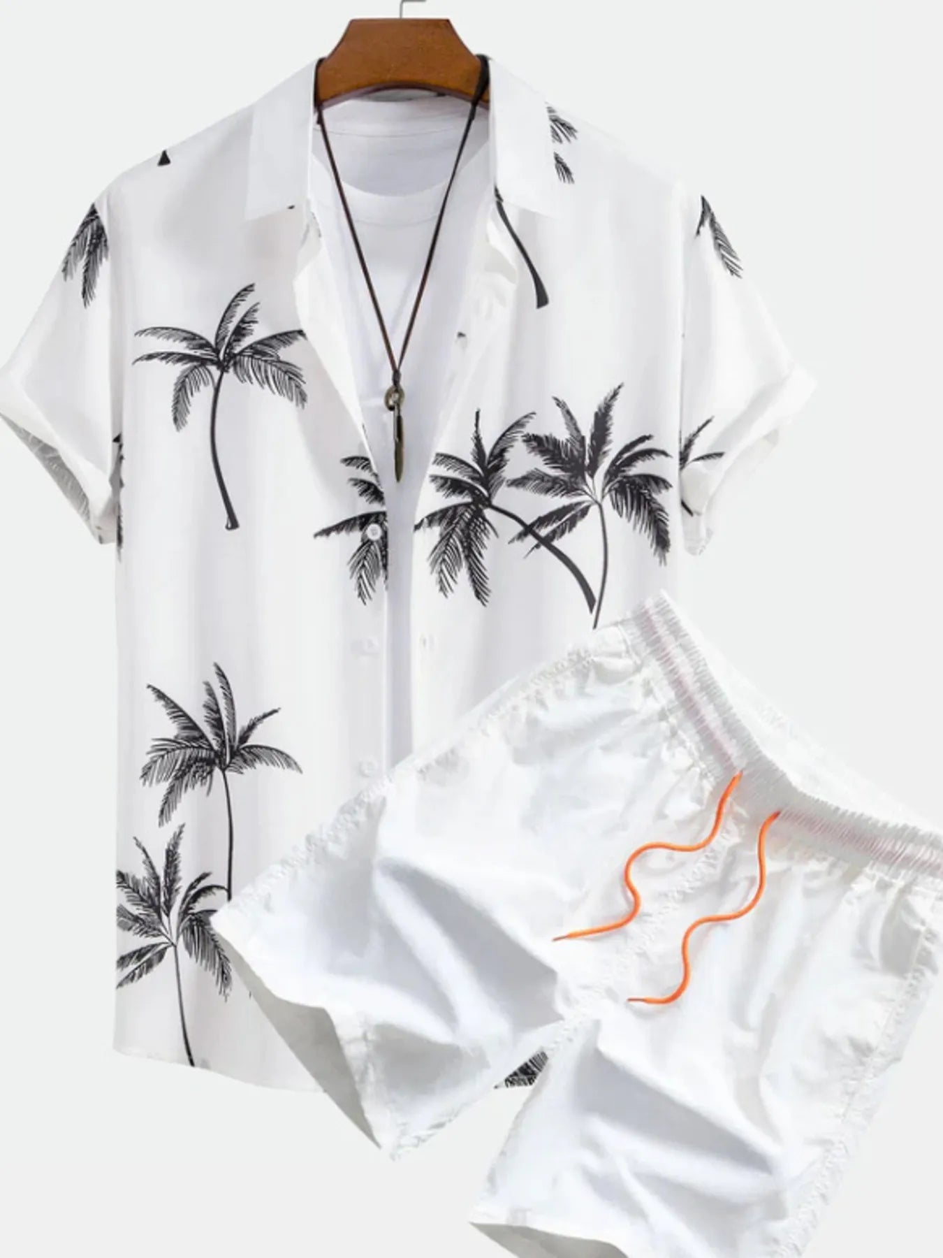 Men's Full Size Palm Tree Print Short Sleeve Shirt and Shorts Set Plus Size