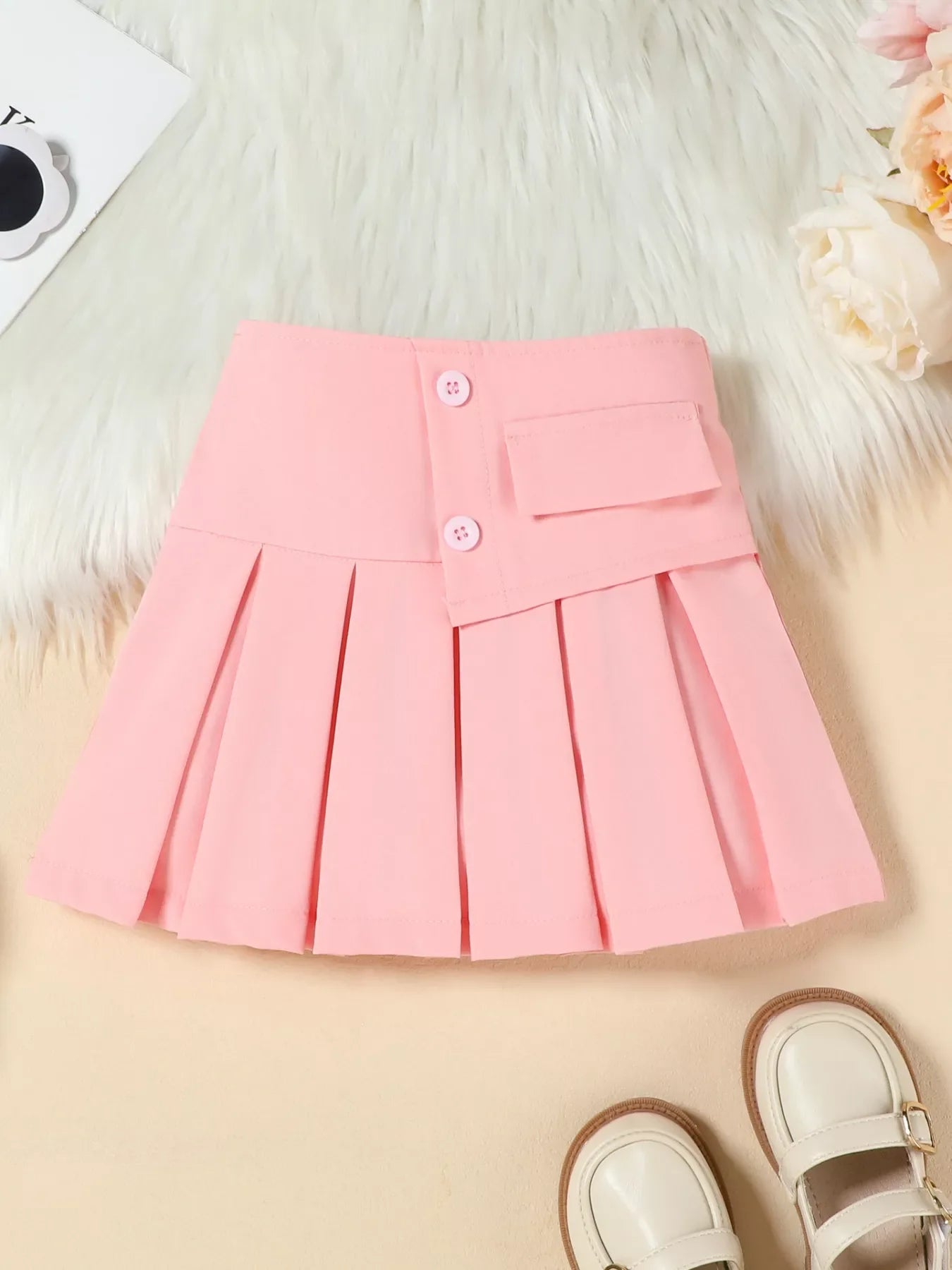 Children's Floral Decor Vest & Pleated Skirt Set