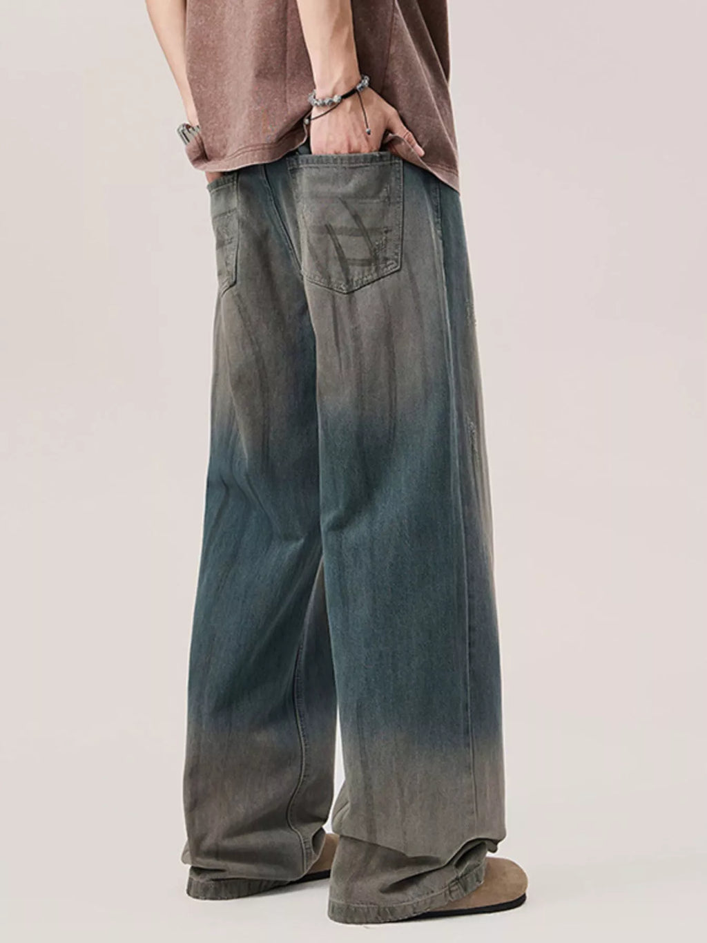 Men's Gradient Wash Wide Leg Jeans