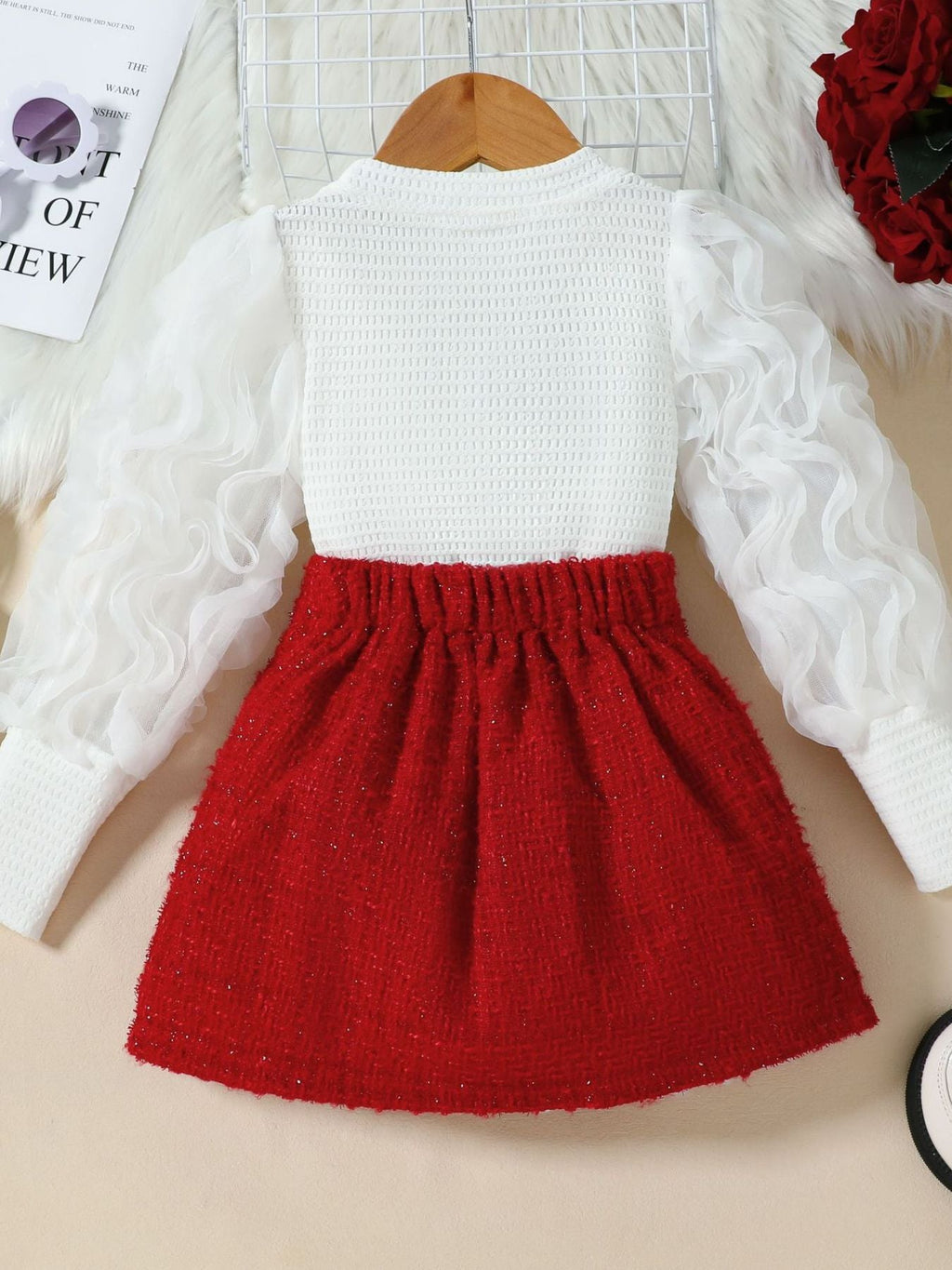 Children's Openwork Top and Tweed Skirt Set