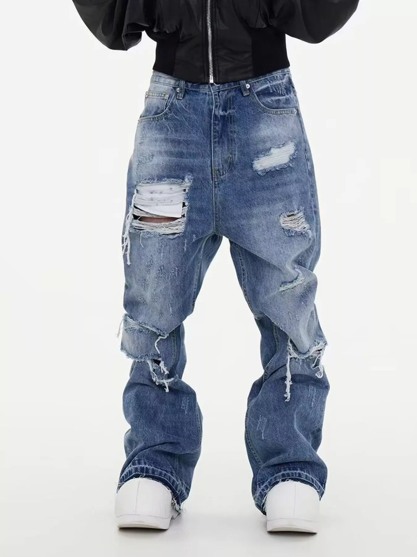 Men's Full Size Distressed Wide Leg Jeans Plus Size