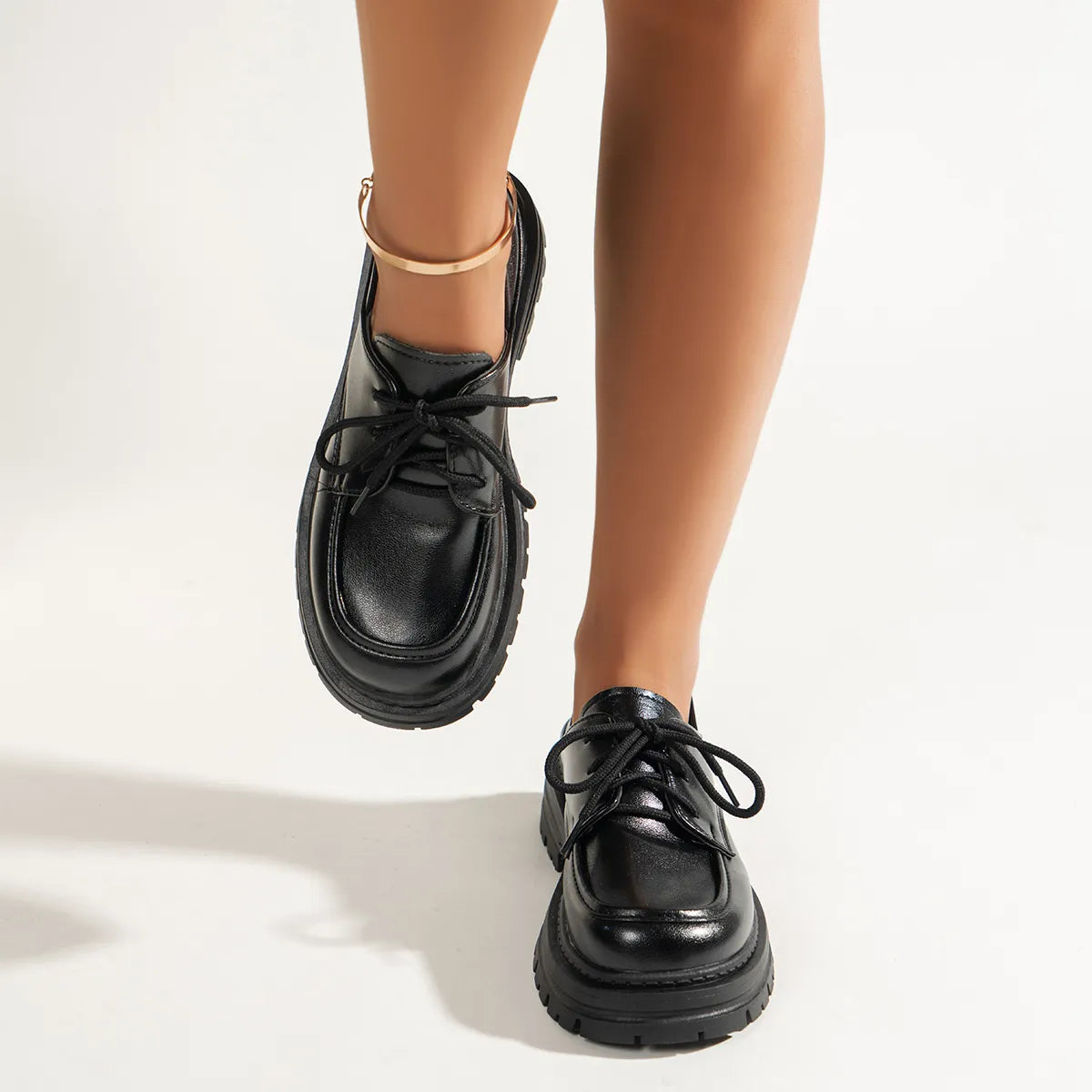 Leather Platform Loafers with Lace-Up Detail