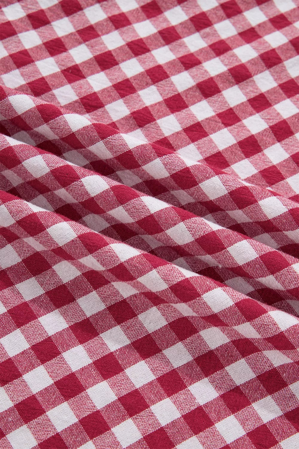 Gingham Puff Sleeve Quarter Zip Blouse