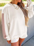 Color Block Patchwork Drop Shoulder Pullover and Shorts Set