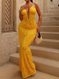 Textured Halter Neck Bodycon Maxi Dress