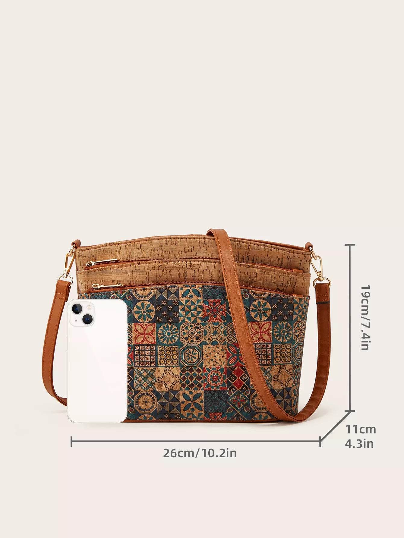 Ethnic Tree Bark Pattern Multi-Pocket Crossbody Bag
