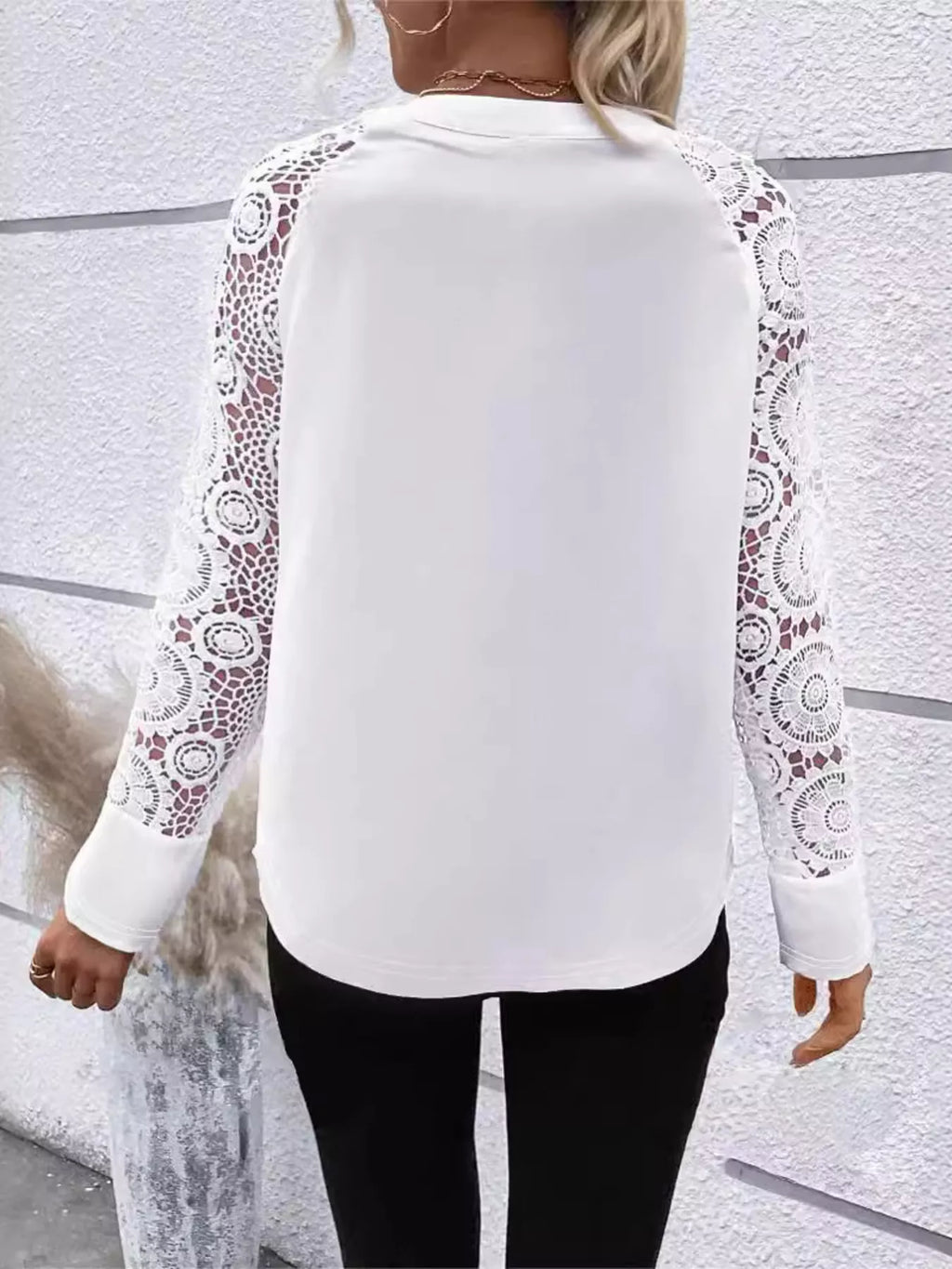 Elegant Lace Sleeve V-Neck Blouse