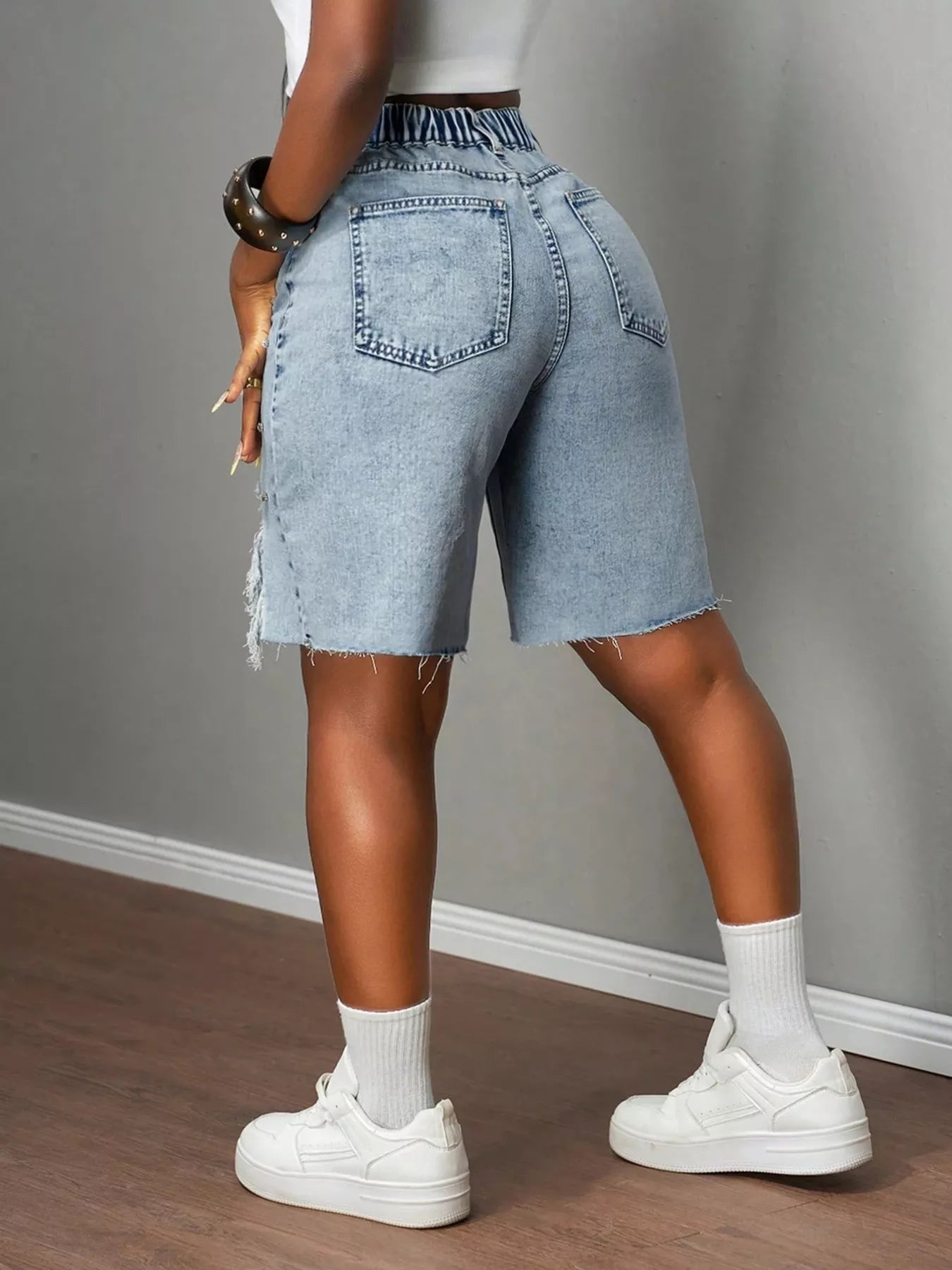 Distressed Rhinestone Denim Shorts