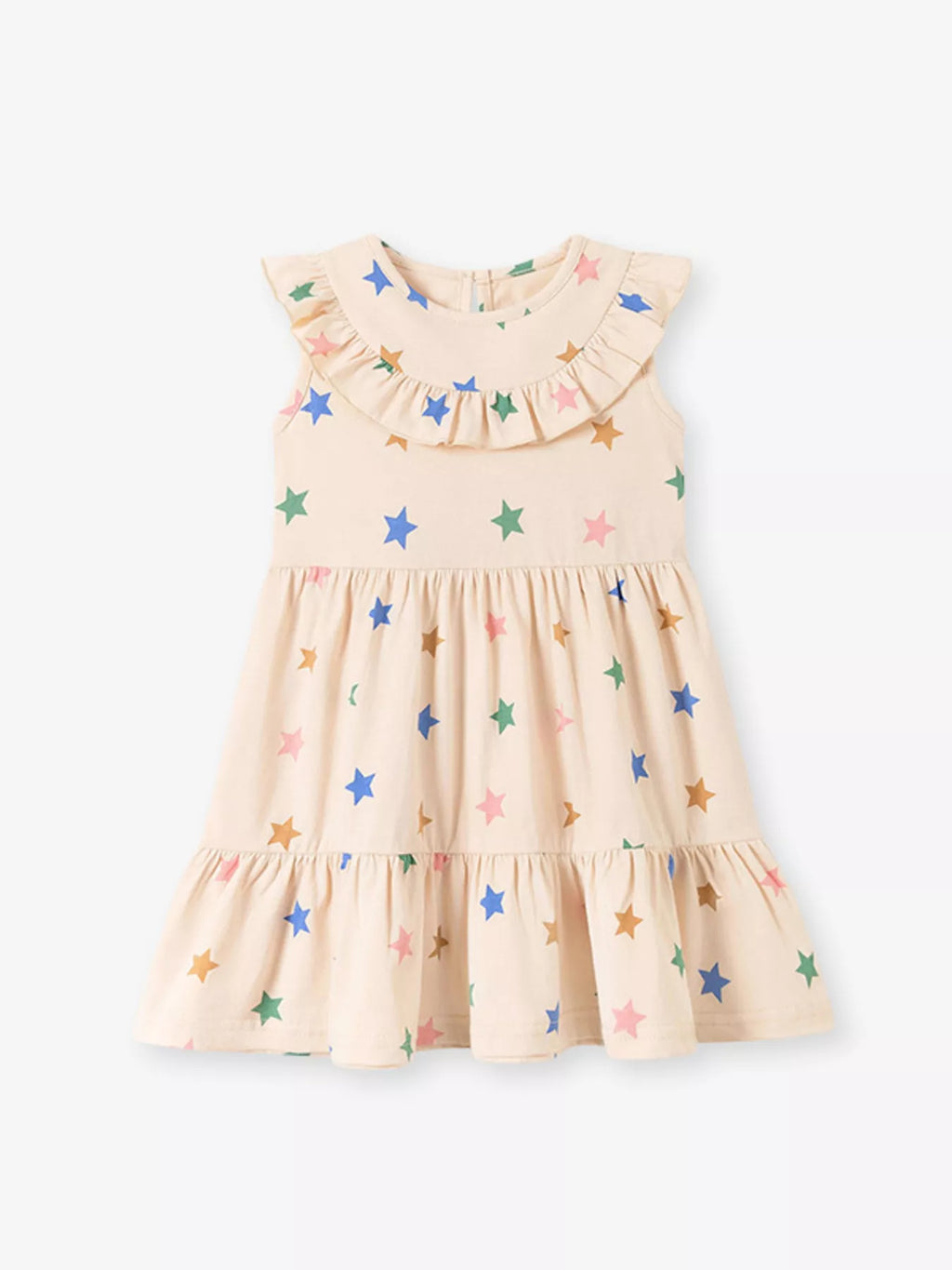 Children's Star Print Ruffle Trim Sleeveless Casual Dress