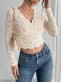 Elegant Lace V-Neck Long Sleeve Top