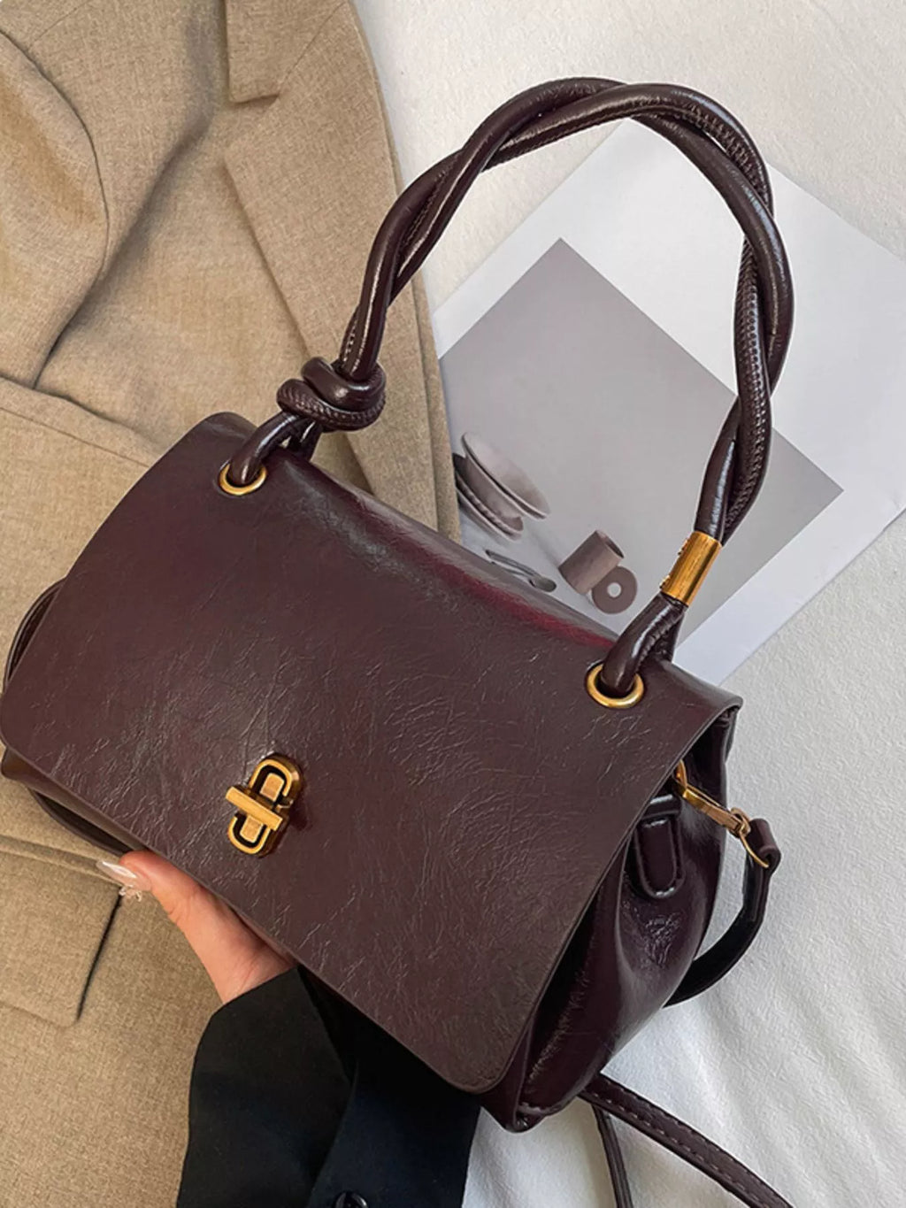Twisted Handle Flap Crossbody Bag
